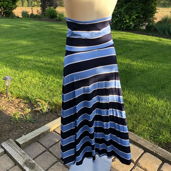 navy and white striped maxi skirt